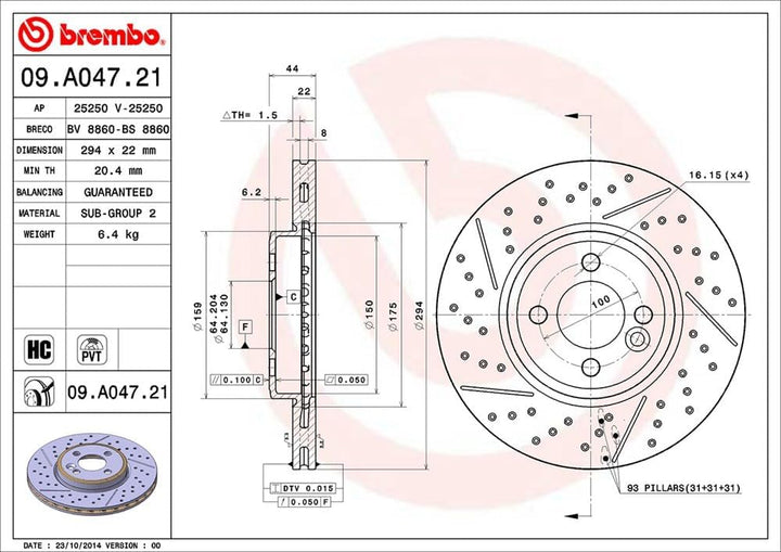 Brembo 09.A047.21 Vordere Bremsscheibe mit UV Lackierung, Anzahl 2