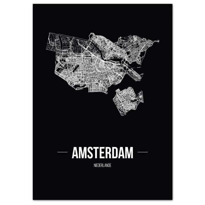 JUNIWORDS Stadtposter, Amsterdam, Wähle eine Grösse, 40 x 60 cm, Poster, Schrift B, Schwarz 40 x 60