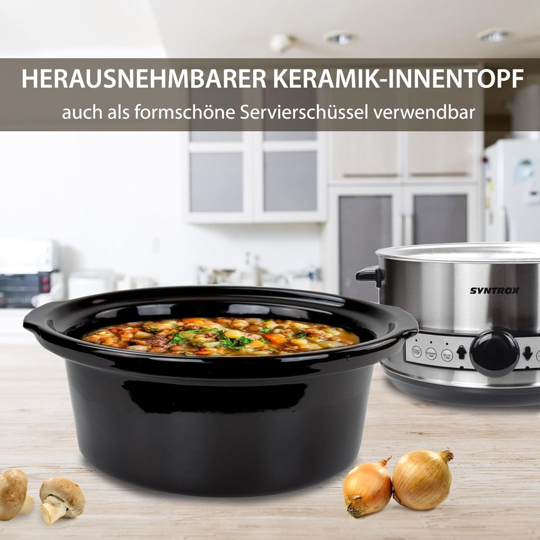 Syntrox 4,5 l Slow Cooker | Schmortopf | Schongarer | Multikocher Snittai, Edelstahl Küchengerät, mi