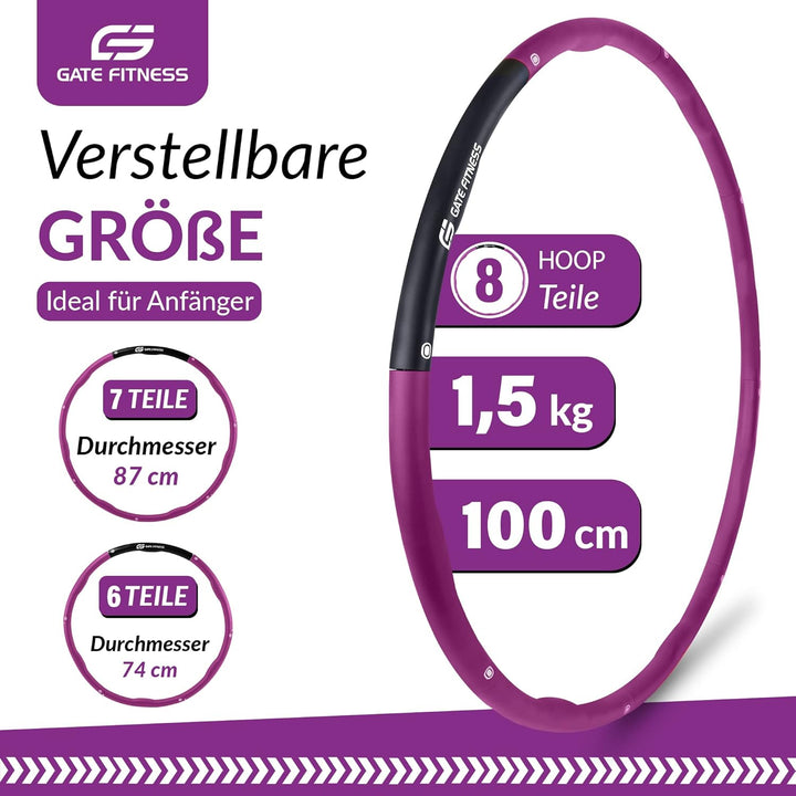GATE FITNESS Hula Hoop Reifen Erwachsene und Kinder zum Abnehmen [1,2kg / 1,5kg / 2kg] | 6 bis 8 Seg