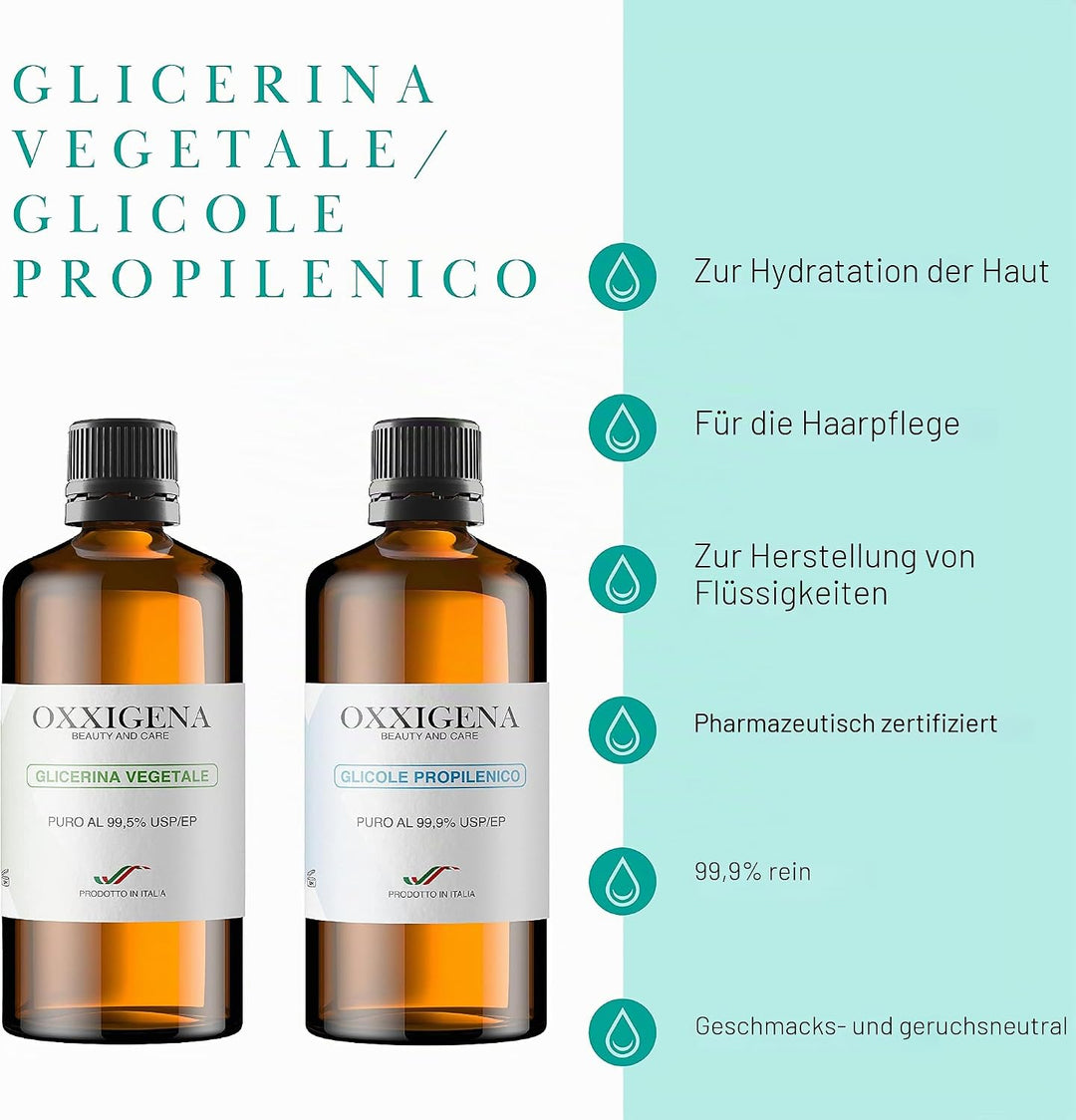 Oxxigena - Neutrales Basis-Kit von 1L, mit reinem flüssigen pflanzlichen Glyzerin ≥ 99,5% (500 ml) +