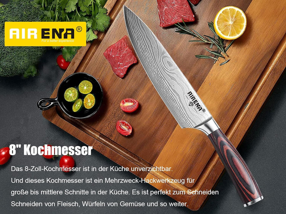 AIRENA Küchenmesser Set,3-tlg Messerset aus hochwertigem Carbon Edelstahl, Profi Messer set mit 8" K