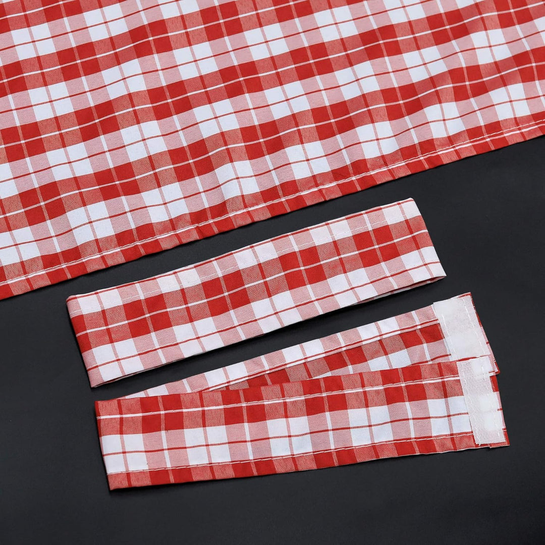4-TLG. Set Karo-Muster Vorhangschals Küche Gardinen Vorhänge mit Raffhalter H/B 145/80 cm Rot H57.1