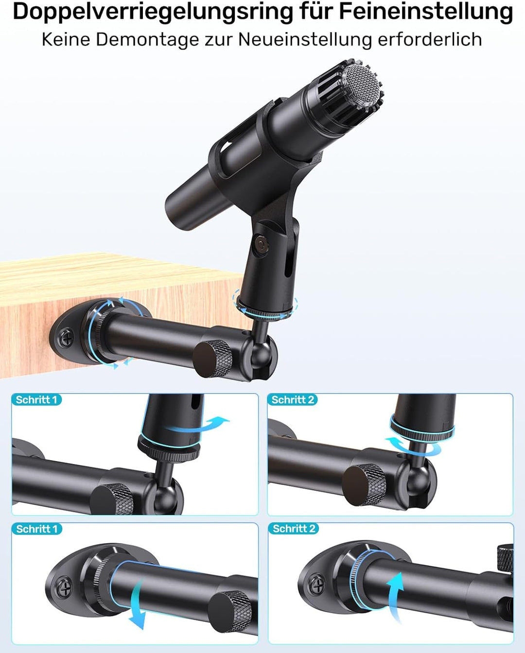 Mikrofon-Wandhalterung mit Kugelkopf – 180° und 360° Schwenkbar, 5/8„-27 Mikrofonflanschhalterung mi