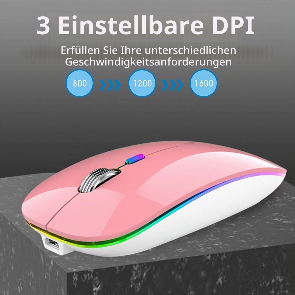 Uiosmuph G12 Maus Kabellos, LED 2.4G Leise Funkmaus Wiederaufladbar Wireless Mousemit Nano USB Empfä