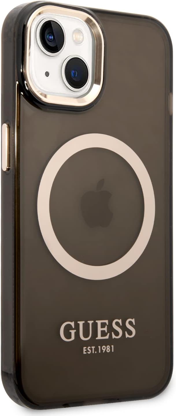 Guess GUHMP14SHTCMK Hülle für iPhone 14 6,1" schwarz/Black Hard case Gold Outline Translucent