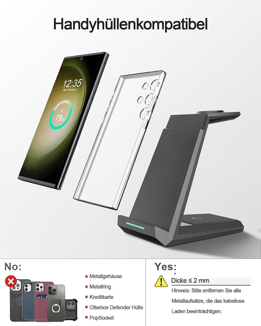 Induktive Ladestation für Samsung，ADADPU Kabelloses Ladegerät 3 in 1 Kompatibel für Galaxy Watch 8/7