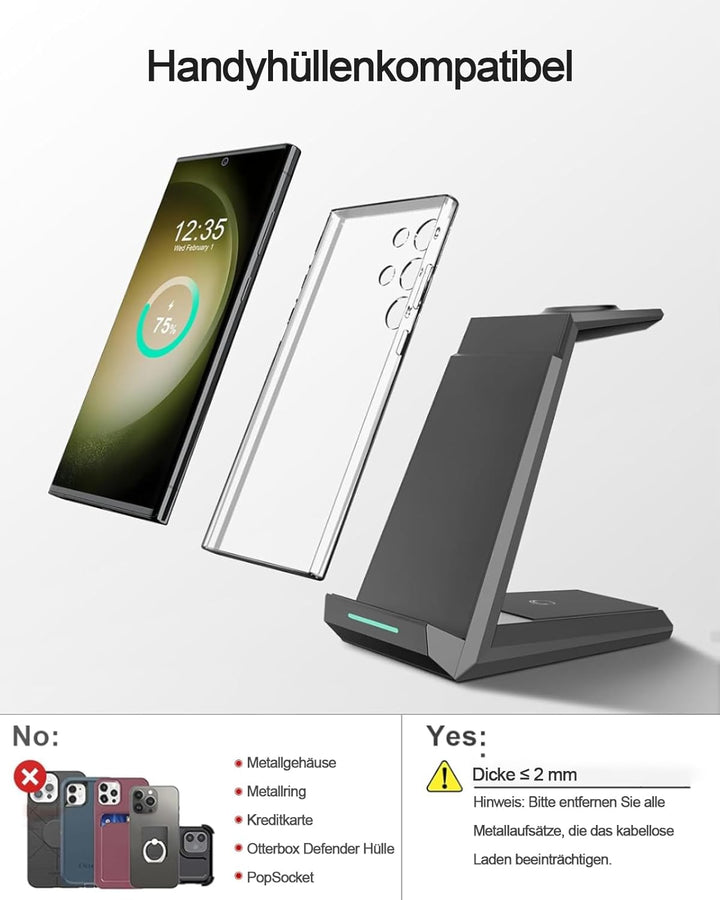 Induktive Ladestation für Samsung，ADADPU Kabelloses Ladegerät 3 in 1 Kompatibel für Galaxy Watch 8/7