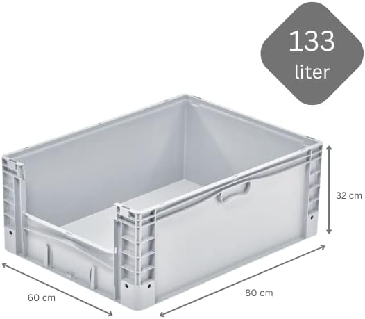PROREGAL Euro-Norm Grossbehälter Insight | HxBxT 32x60x80cm | 133 Liter | Grau | Eurobehälter, Trans