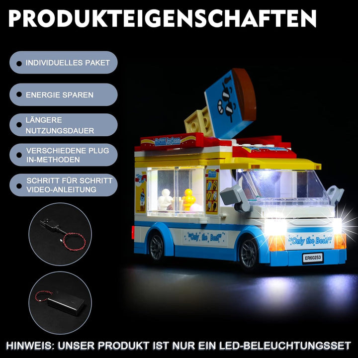 Led Licht Set für Lego Eiswagen, Dekorationsbeleuchtungsset für Lego 60253 City Great Vehicles Eiswa