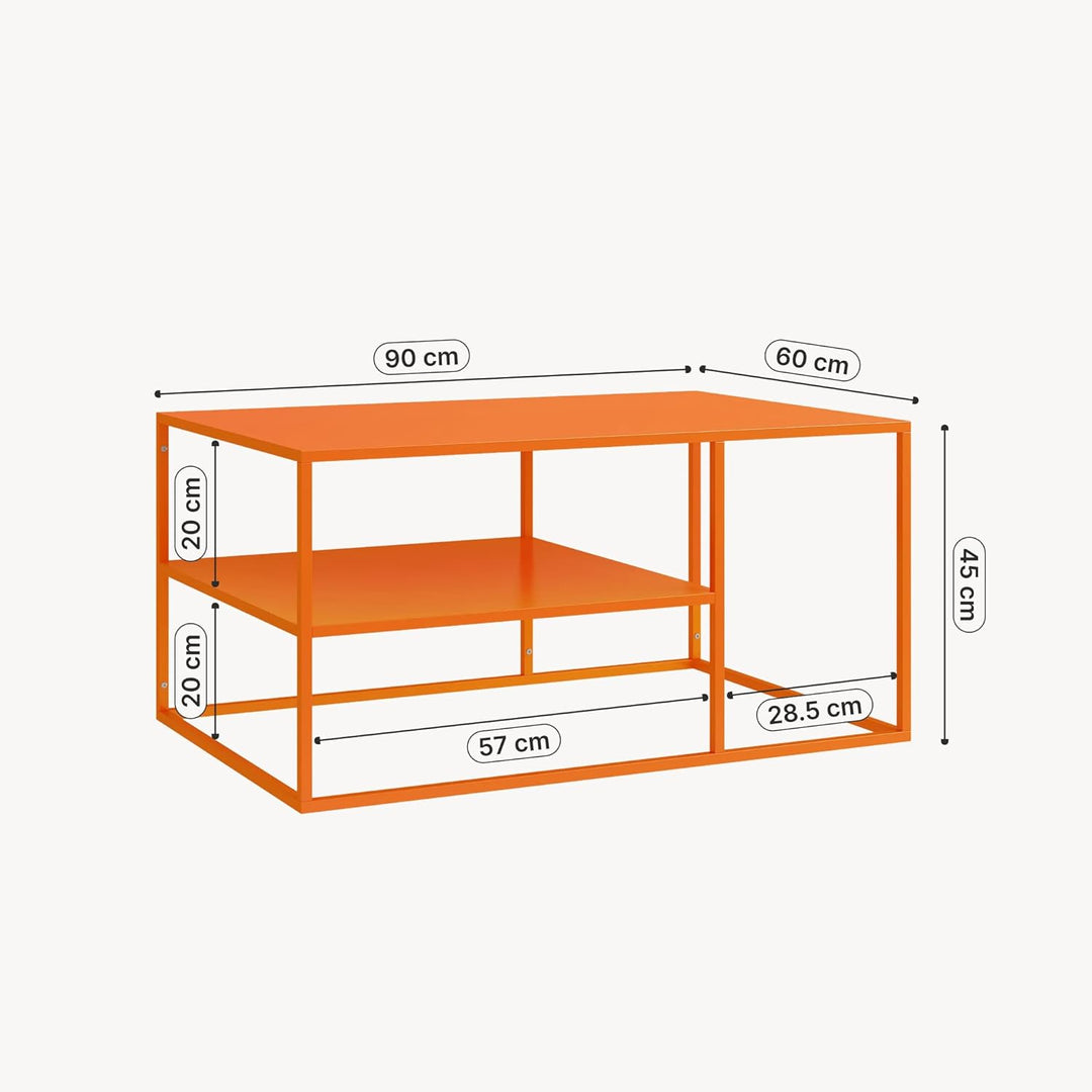 [en.casa] Couchtisch Solund Beistelltisch Metall Orange Wohnzimmertisch mit Stauraum 90 x 60 x 45 cm