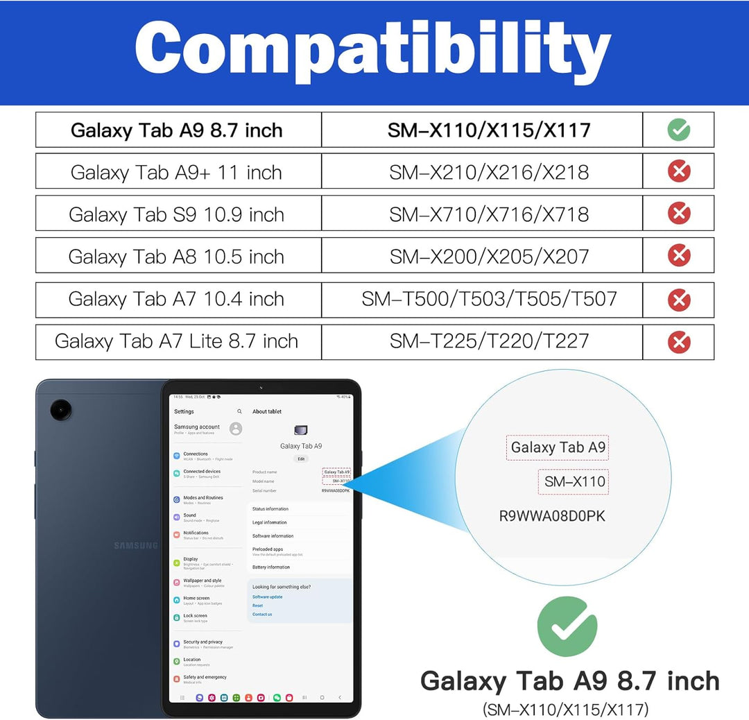 BRAECN Hülle für Samsung Galaxy Tab A9 8.7 Zoll SM-X110/SM-X115/SM-X117, Stossfeste Robuste Tragbare