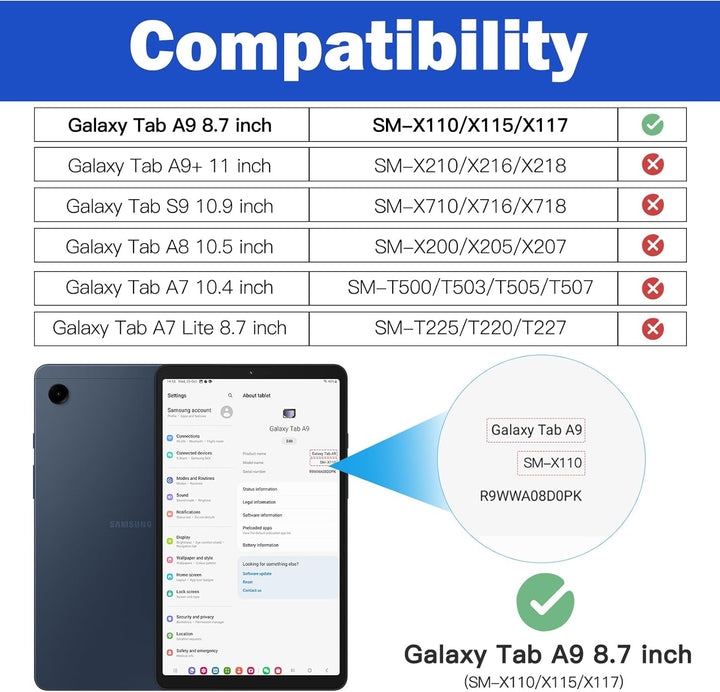BRAECN Hülle für Samsung Galaxy Tab A9 8.7 Zoll SM-X110/SM-X115/SM-X117, Stossfeste Robuste Tragbare