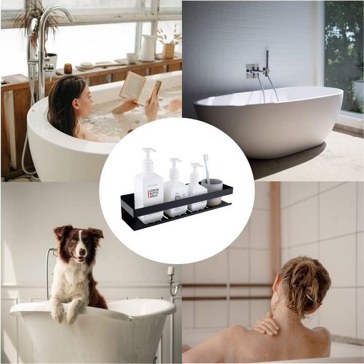HomeHeng Duschablage Ohne Bohren Mattschwarz, Duschregal Wandmontage Badregal Duschkorb Edelstahl SU