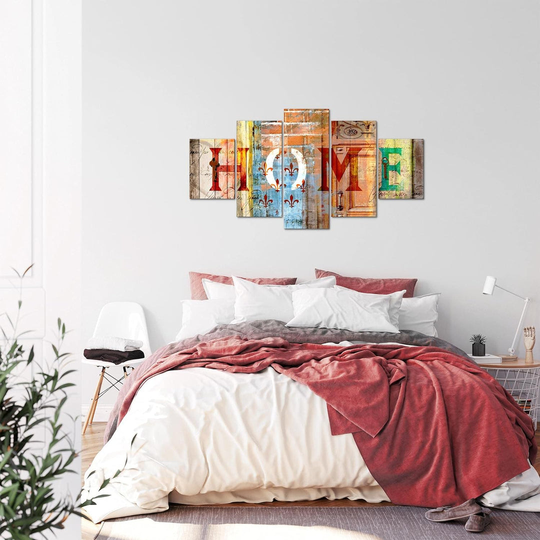 Runa Art Bild Wohnzimmer Home 5 Teilig Vintage Zitat Bunt Wandbilder auf Vlies Leinwand 502853a C 15