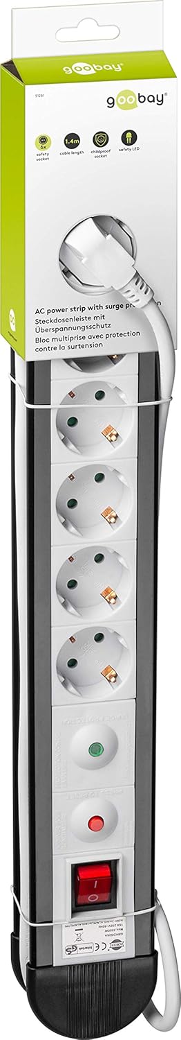 Goobay NK Protector 5-6 Steckdosenleiste (1,4 m Zuleitung, Überspannungs und Temperaturschutz, 6-fac
