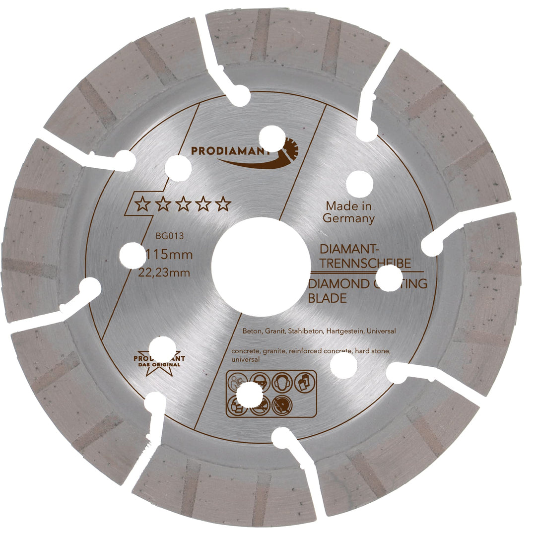 PRODIAMANT Profi Diamanttrennscheibe Beton Granit Oxx 115 mm x 22,2 mm Made in Germany lasergeschwei