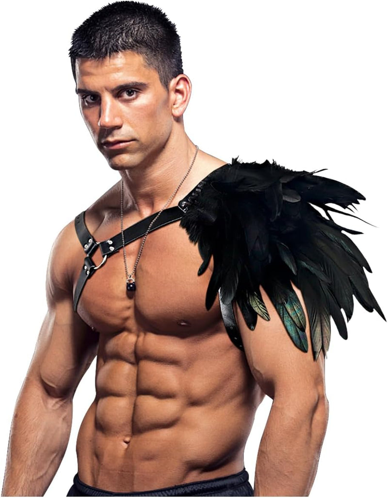 keland Herren Punk Feder Leder Epaulet Schulterumhang Schulterklappen Gothic Halloween Kostüm Access