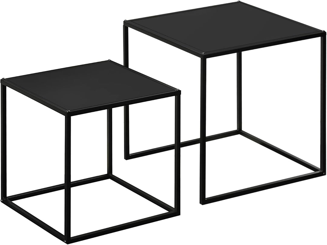 HOMCOM 2er-Set Couchtisch, Eckiger Beistelltisch, Kaffeetisch aus Stahlgestell, Sofatisch für Wohnzi