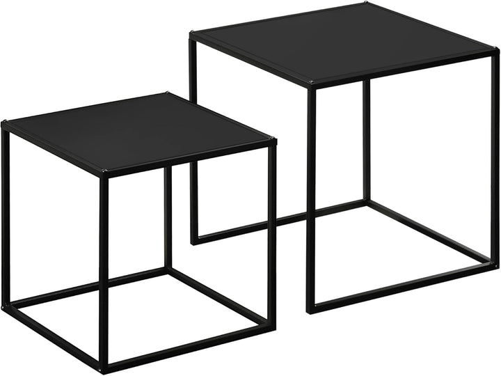 HOMCOM 2er-Set Couchtisch, Eckiger Beistelltisch, Kaffeetisch aus Stahlgestell, Sofatisch für Wohnzi