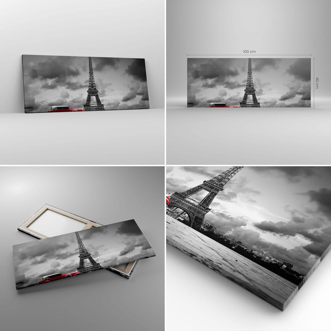 Panorama Bilder auf Leinwand 100x40cm Leinwandbild Auto Eiffle Paris Stadt Gross Wanddeko Bild Schla