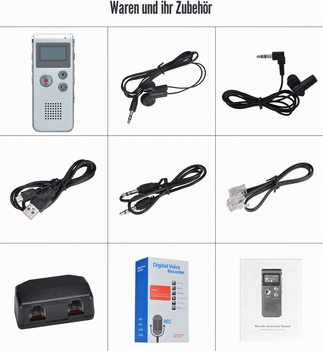 Lychee 8GB LCD Bildschirm Digitales Diktiergerät Aufnahmegerät Sprachaufnahme Audiorekorder Voice Re