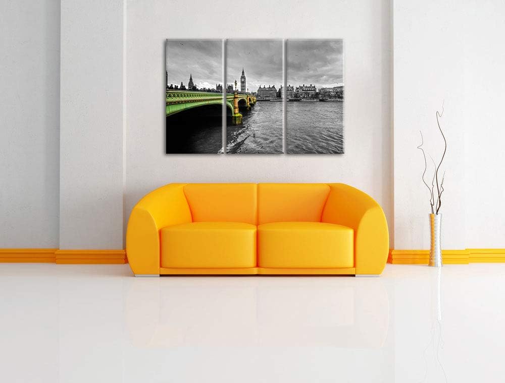Skyline von London mit Themse und Big Ben schwarz/weiss 3-Teiler Leinwandbild 120x80 Bild auf Leinwa