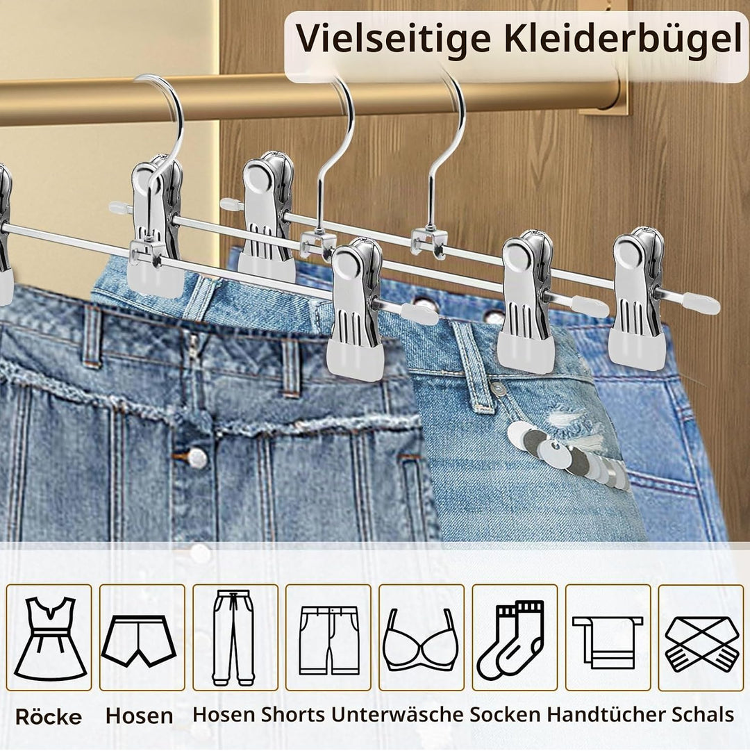 ABHENG 20 Stück Metall Hosenbügel, Anti-Rutsch Kleiderbügel, Platzsparend Rockbügel mit 360° Drehbar