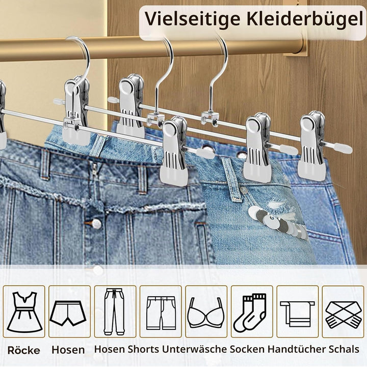 ABHENG 20 Stück Metall Hosenbügel, Anti-Rutsch Kleiderbügel, Platzsparend Rockbügel mit 360° Drehbar
