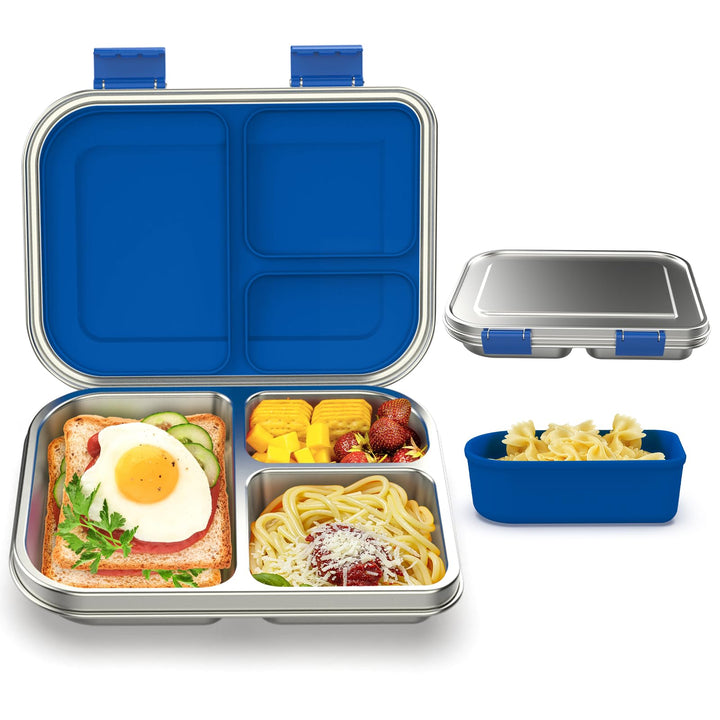 VITONIS Edelstahl Brotdose Lunchbox Kinder, Metal Bento Lunch Box Auslaufsicher,3 Fächern mit Siliko
