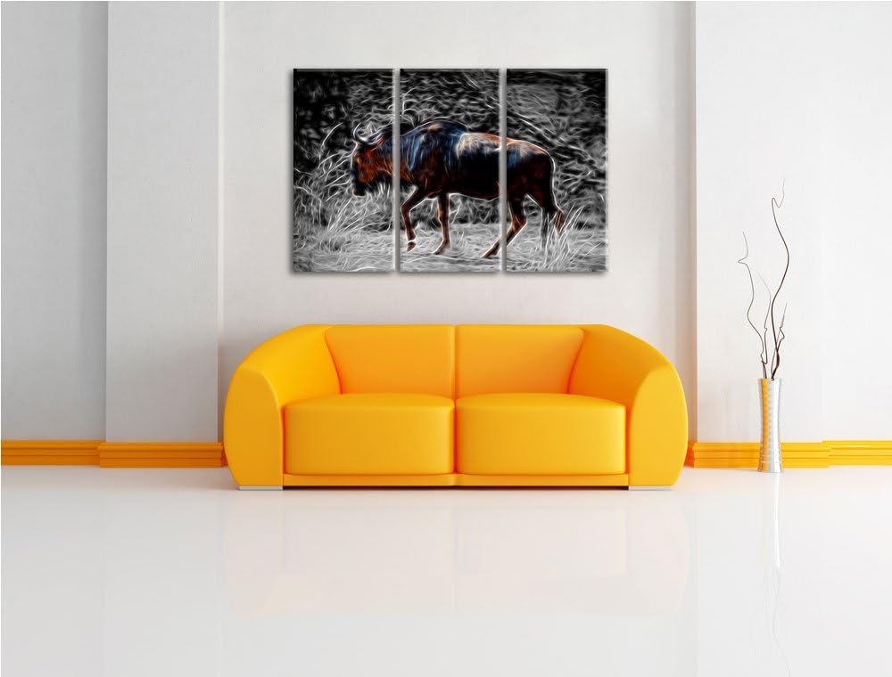 gigantische Kaffernbüffel in der Savanne schwarz/weiss Deluxe 3-Teiler Leinwandbild 120x80 Bild auf