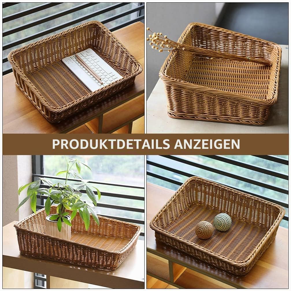BESTonZON Geflochtener Aufbewahrungskorb Eckig Aufbewahrungskiste Lebensmittel Servierkorb Obstkorb