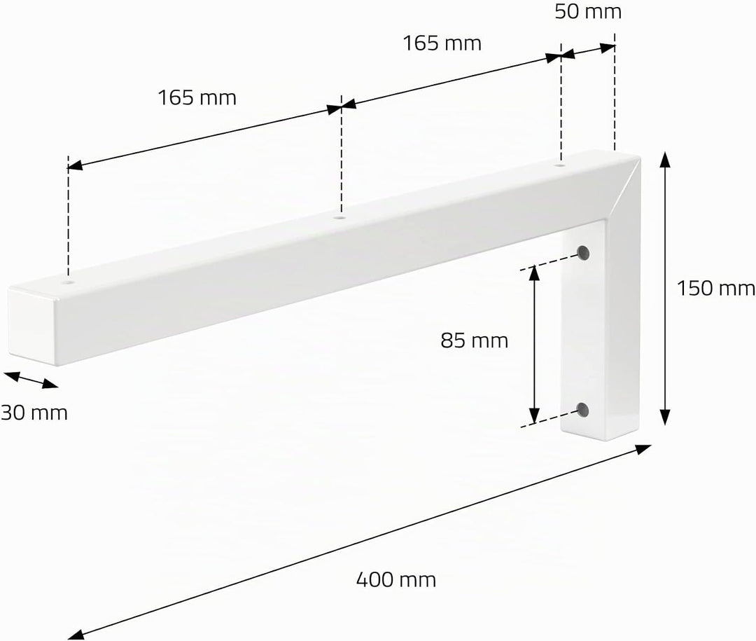 ML-Design 2er Set Wandkonsole Winkel L-Form für Waschtisch, 400x150 mm, Weiss, Stahl, Design Waschti