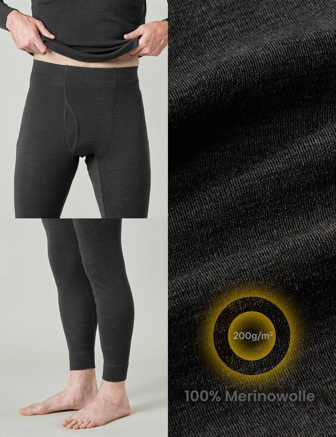 LAPASA Herren 100% Merinowolle Thermounterhosen, Premium Merino Wolle Unterhosen Thermounterwäsche (