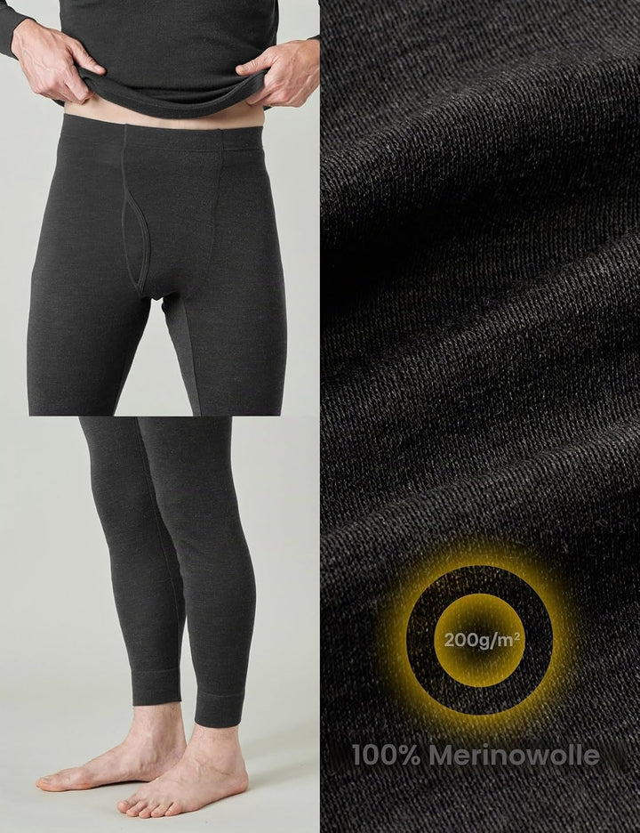 LAPASA Herren 100% Merinowolle Thermounterhosen, Premium Merino Wolle Unterhosen Thermounterwäsche (