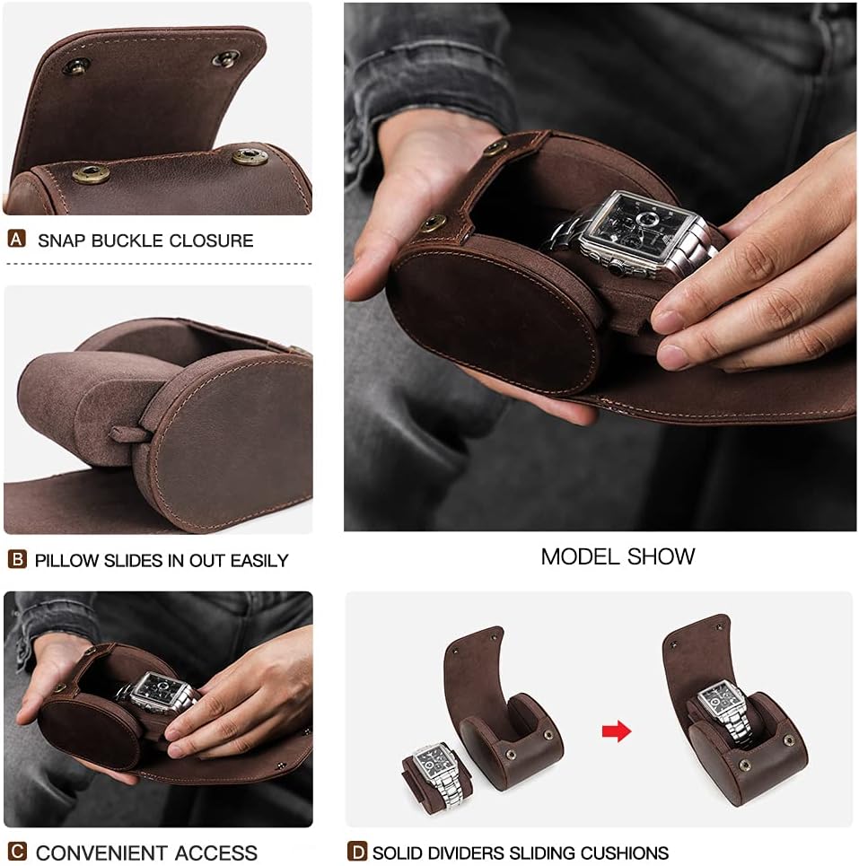 Hiram Echtes Leder 1 Uhr Reiseetui Rolle Handgefertigte uhrenetui reise Uhrenbox uhrenrolle echtlede