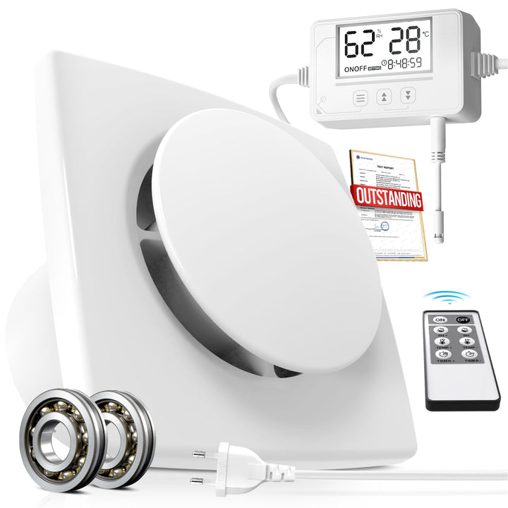 Badlüfter mit Feuchtigkeitssensor&Temperatursensor, Timer - Bad Lüfter 100mm mit Visualisiertem Cont