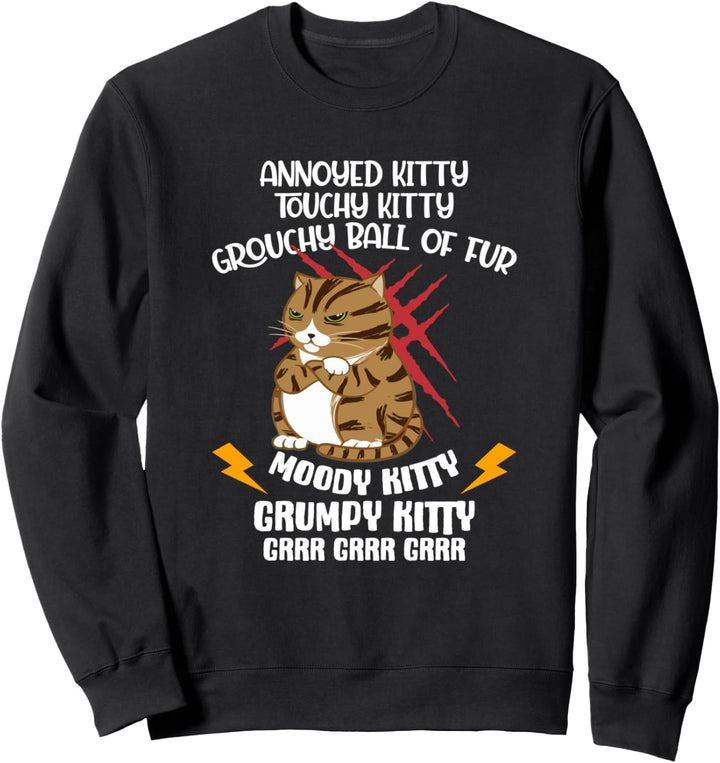 Annoyed Kitty Touchy Kitty Grouchy Ball Funny Cat Owner Sweatshirt