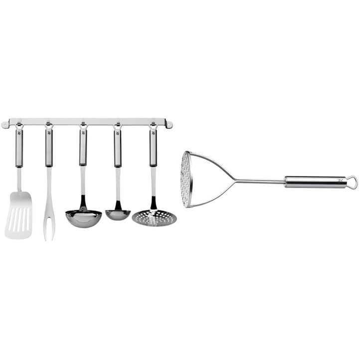 WMF Profi Plus Küchenhelfer Set 6-teilig, Hängeleiste mit 5 Helfer, Schöpflöffel, Schaumlöffel & Pro
