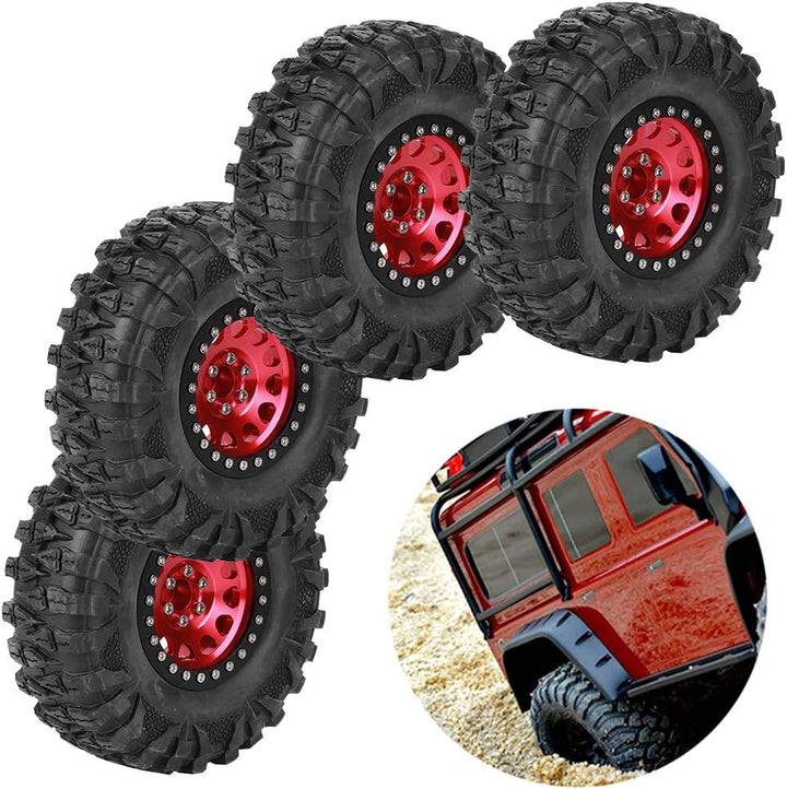 4 Stück RC Reifen, 1/10 RC Auto 2,2 Zoll Rad RC Crawler Gummireifen Metall Radnabe RC Zubeh?r(rot) B