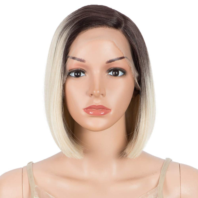 Début Lace Front Perücke für schwarze Damen Bob Perücke für weisse Damen Kunsthaar 24 cm 120g Blond