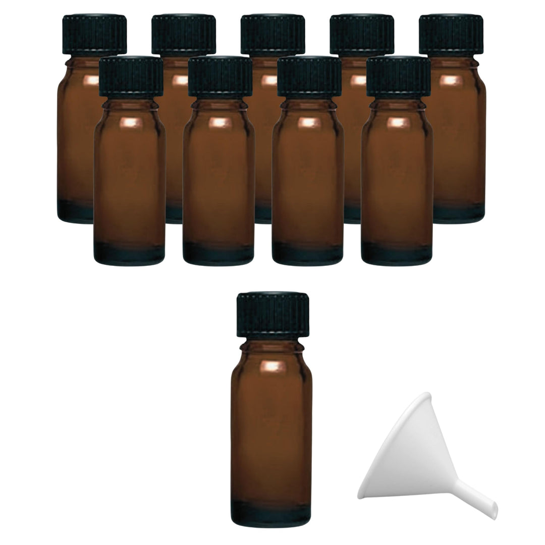 mikken 10 x braune Apothekerflasche 10ml made in Germany, inkl Beschriftungsetiketten + Trichter Bra