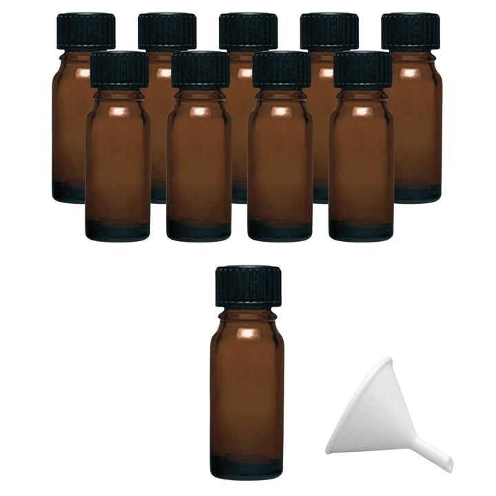 mikken 10 x braune Apothekerflasche 10ml made in Germany, inkl Beschriftungsetiketten + Trichter Bra