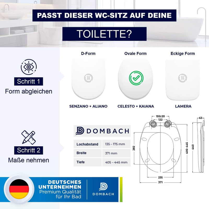 Dombach® Premium Toilettendeckel mit Absenkautomatik Abnehmbar (Weiss) WC Sitz mit Absenkautomatik,