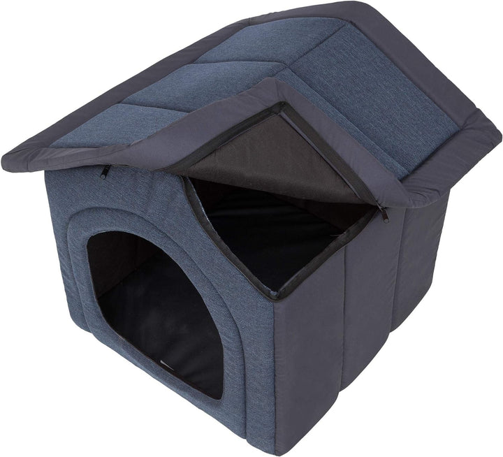 Hundehütte Hundehöhle Hundebett Hundehaus Katzenhöhle mittle M - 44x38 cm Navy blau M - 44x38x45 cm