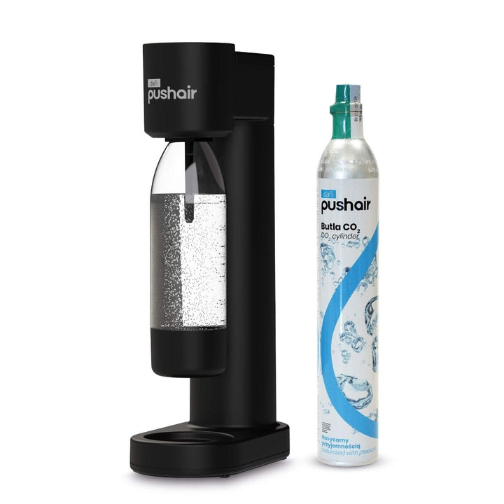 PUSHAIR Wassersprudler Dafi schwarzer Syphon + CO2-Kartusche + 0,7 l Flasche - Perfektes Sprudelwass
