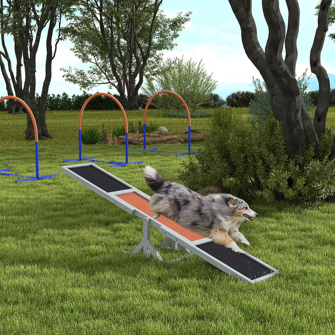 PawHut Hundewippe, Hunde Agility Wippe aus Holz, rutschfest Hunde Agilitäts Rampe für Hunde unter 30