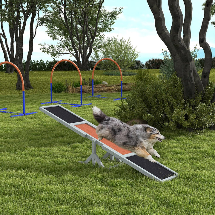PawHut Hundewippe, Hunde Agility Wippe aus Holz, rutschfest Hunde Agilitäts Rampe für Hunde unter 30