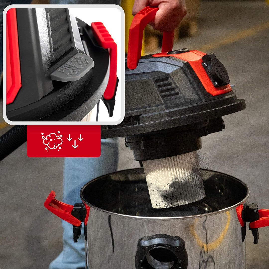 LEHMANN Industriestaubsauger mit Steckdose 2000W, Nass Trockensauger mit 30L Metallbehälter, Blasfun
