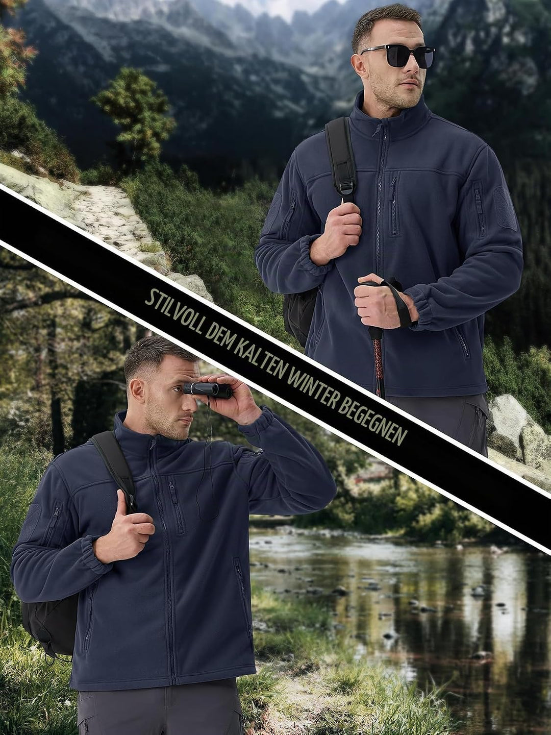 TACVASEN Herren Militär Outdoor Fleecejacke Warme Taktische Jacke Fleece Jacket, Schwarzblau